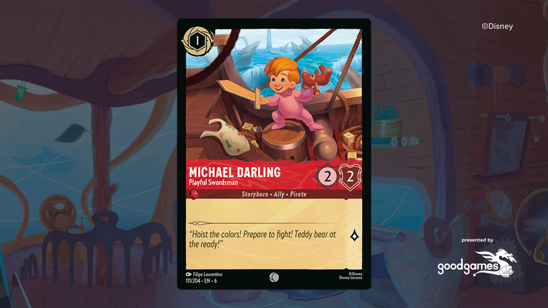 Disney Lorcana Azurite Spoiler Card - Michael Darling Playful Swordsman Card