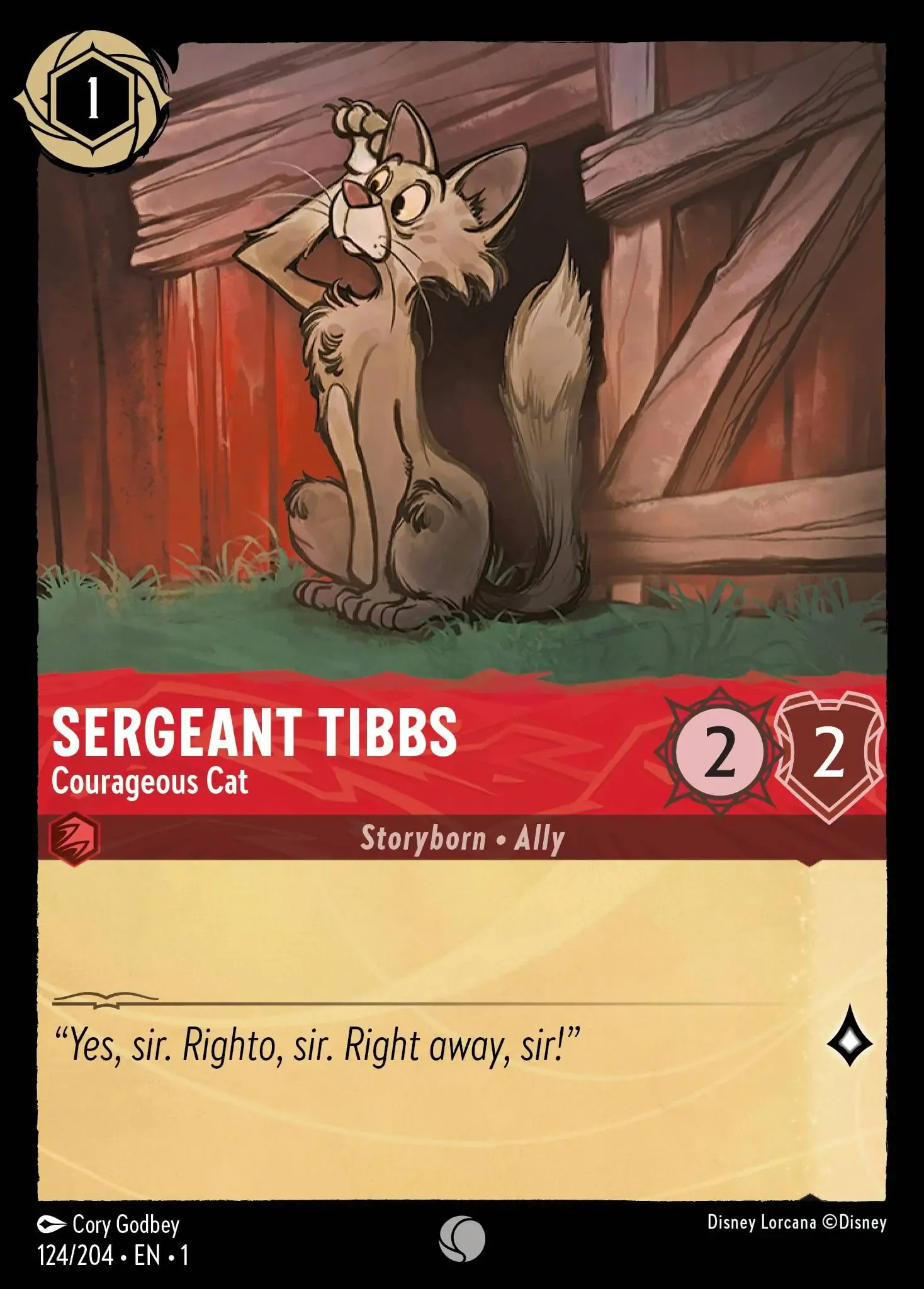 Disney Lorcana The First Chapter Sergeant Tibbs Courageous Cat Card